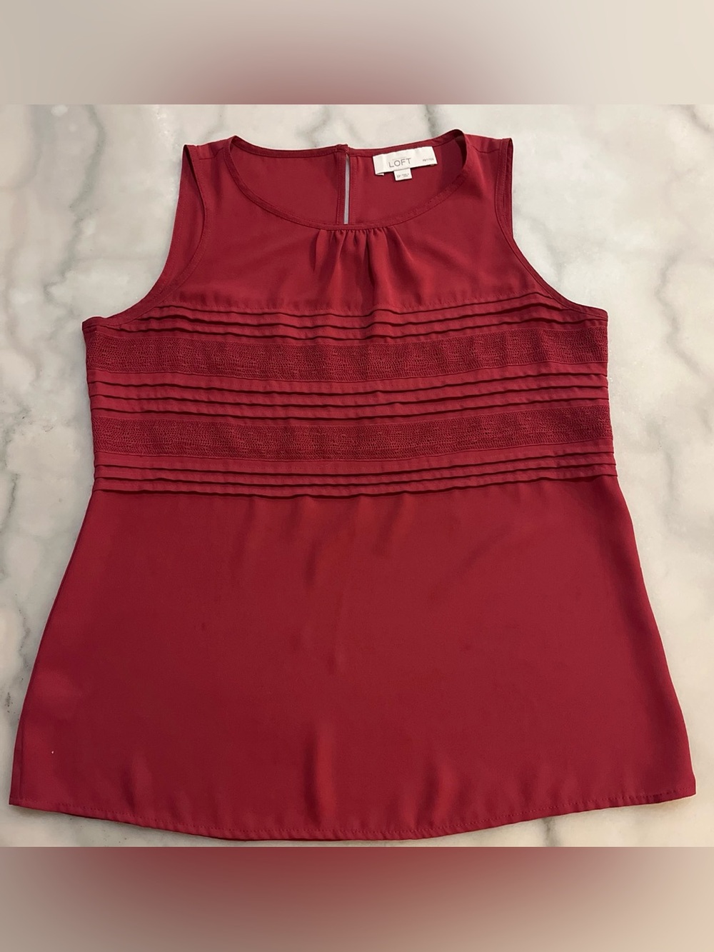 LOFT Pintuck Sleeveless Shell in Deep Wine Red